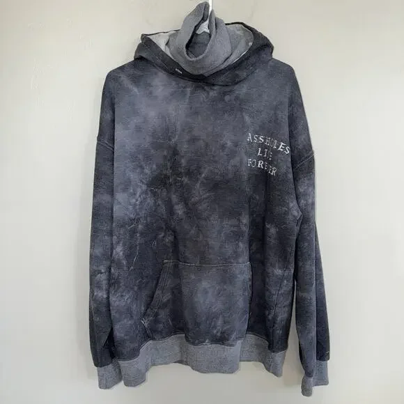 A$$holes Live Forever Gray Tie Dye Turtleneck Hoodie Unisex XL Embroidered - Picture 2 of 5